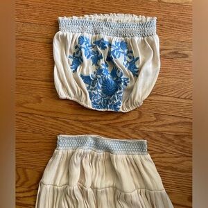 Embroidered Cream and Blue Free People Set
